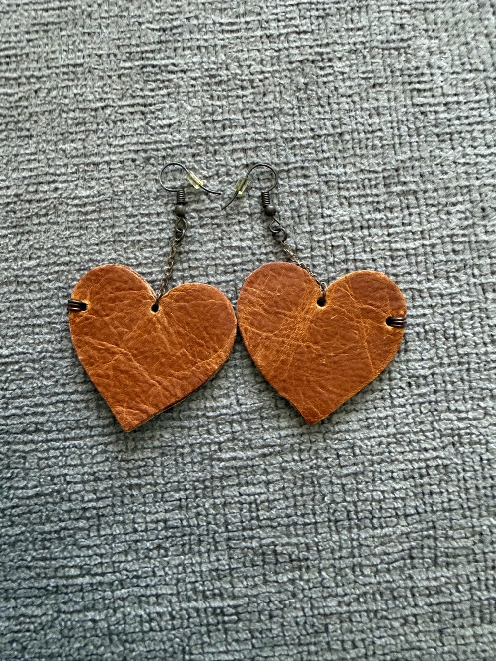Brown Heart Leather Drop Earrings